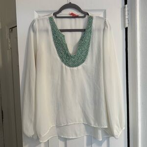 Eight Sixty Beaded White Long Sleeve tunic Blouse Size Large